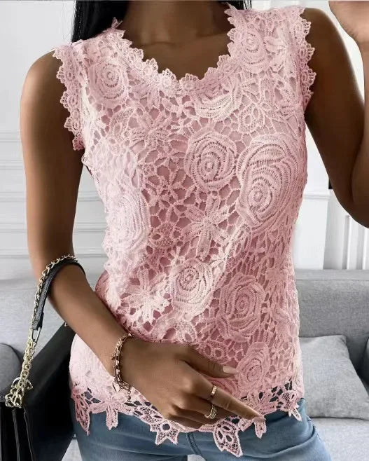Sommer Mode Spitze Bluse Frau Jacquard Ärmellose Casual Frauen Shirts Vintage Lose Blumen Weste Tops Blusas Mujer y2k kleidung
