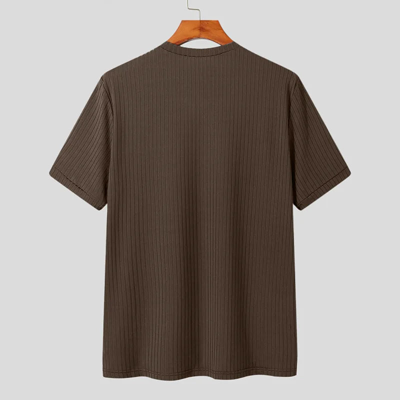Sommer Herrenbekleidung Leichtes Luxus-T-Shirt Freizeit Langarm O-Ausschnitt Drapiert Einfarbig Lose Basic-Shirt Beliebte Strickwaren