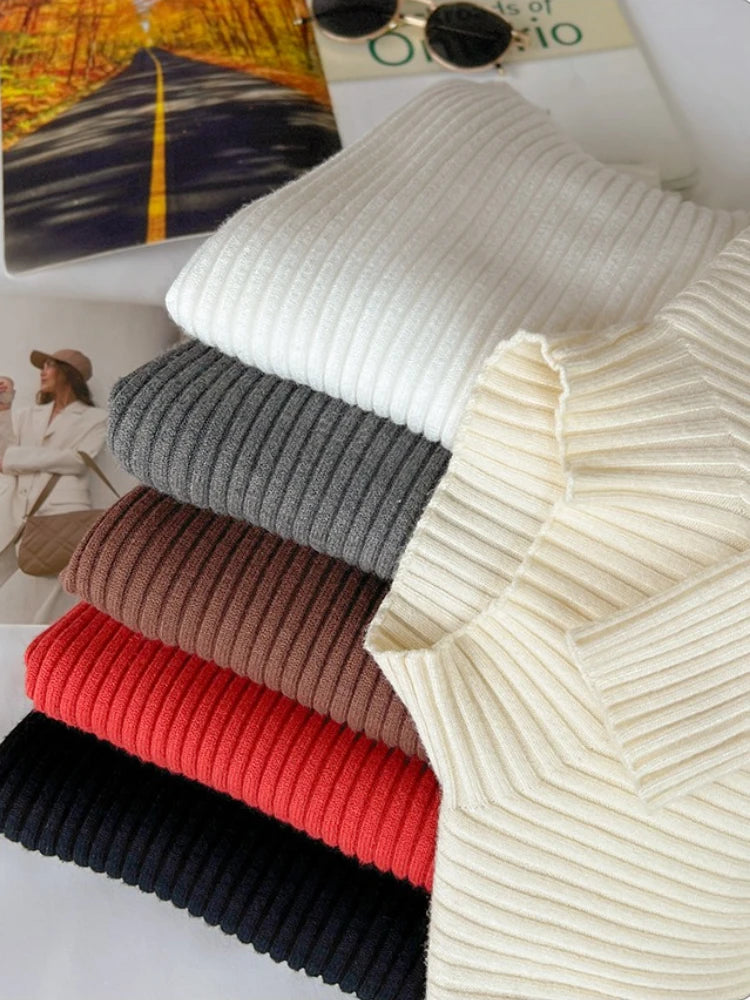 Zjaiss Frauen Pullover 2026 Dick Gestrickte Rollkragenpullover Neue Langarm Weiß Warme Pullover Frauen Solide Vielseitige Tops