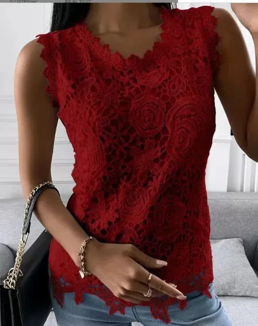 Sommer Mode Spitze Bluse Frau Jacquard Ärmellose Casual Frauen Shirts Vintage Lose Blumen Weste Tops Blusas Mujer y2k kleidung