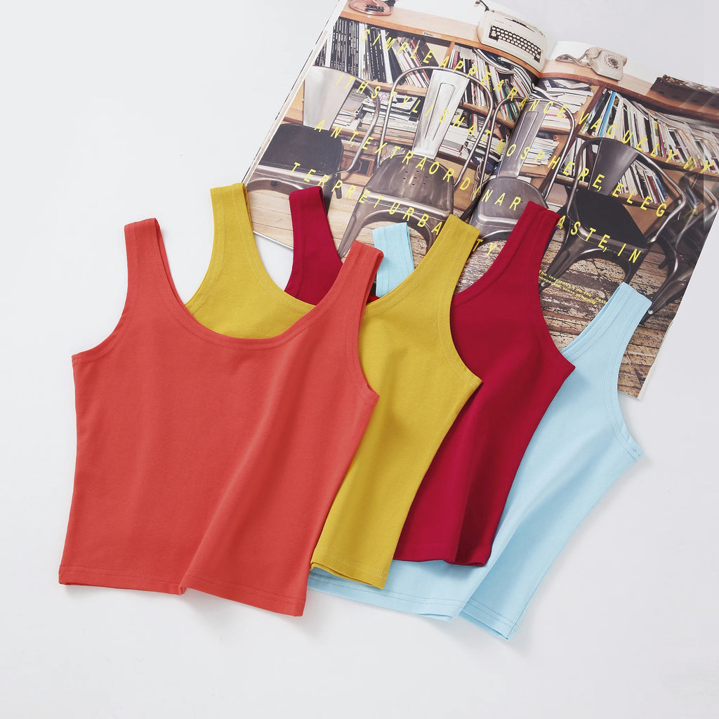 2024 mode Sexy Frauen Candy Farbe Tanks Tops Kurze 100% Baumwolle Casual Leibchen Rohr Top Weibliche Ärmellose Abgeschnitten Weste 2XL