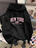 Modischer Damen-Hoodie mit lockerem Buchstabenmuster, lässiger Stil, geometrisches Muster, Kapuzenkragen, lässiger Langarm-Pullover mit Taschen
