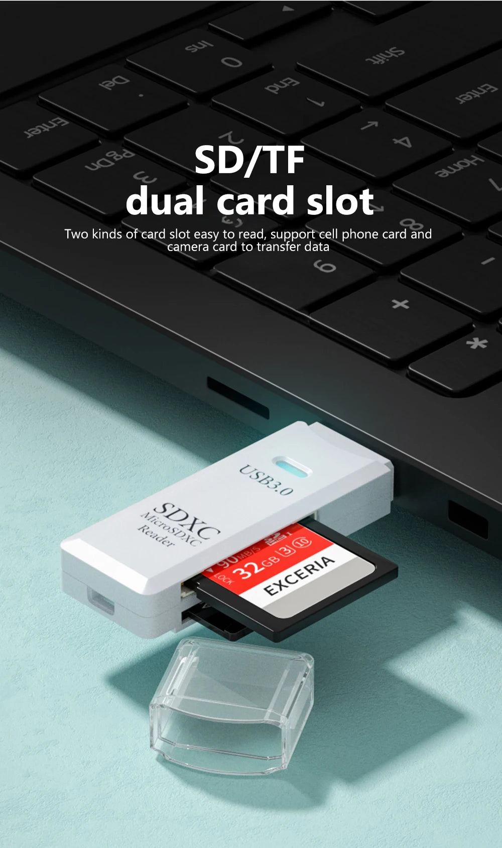 2-in-1 USB 3.0 Kartenleser Micro TF SD Kartenleser USB-Adapter Hochgeschwindigkeitskartenleser TF Speicherkarte für PC Laptop Zubehör