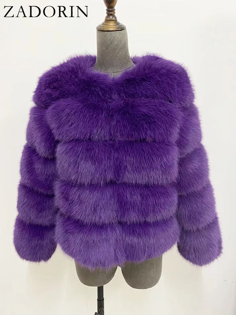ZADORIN S-6XL Nerz Mantel Winter Schwarz Weiß Faux Pelzmantel Frau Elegante Flauschige Faux Pelz Jacke Top Kurze Pelz Mäntel Frau Kleidung
