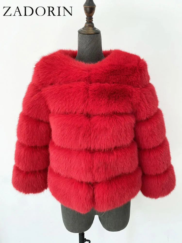 ZADORIN S-6XL Nerz Mantel Winter Schwarz Weiß Faux Pelzmantel Frau Elegante Flauschige Faux Pelz Jacke Top Kurze Pelz Mäntel Frau Kleidung