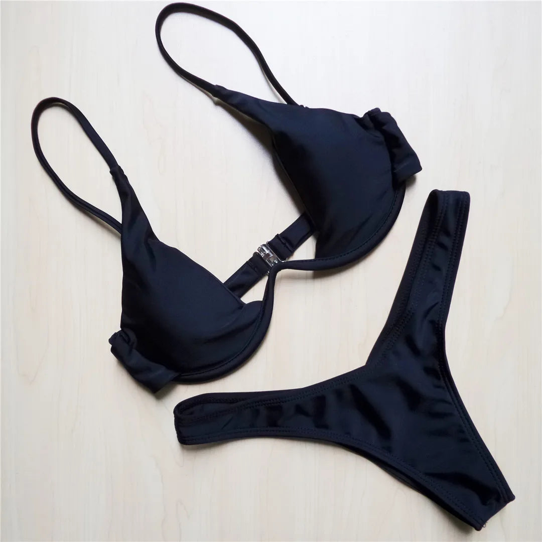 S - XL V-bar Bügel Bikini Weiblichen Badeanzug Frauen Bademode Zwei-stück V-form Draht Bikini set Badende Badeanzug Schwimmen V439