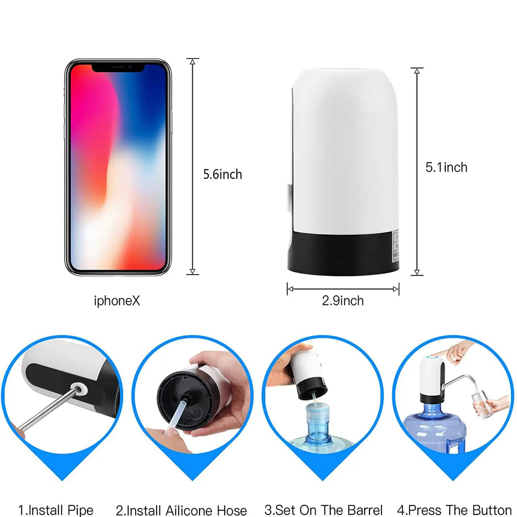 1pcwhite/schwarze Wasser flaschen pumpe USB-Lade-Auto-Schalter Trink spender mit einem Klick