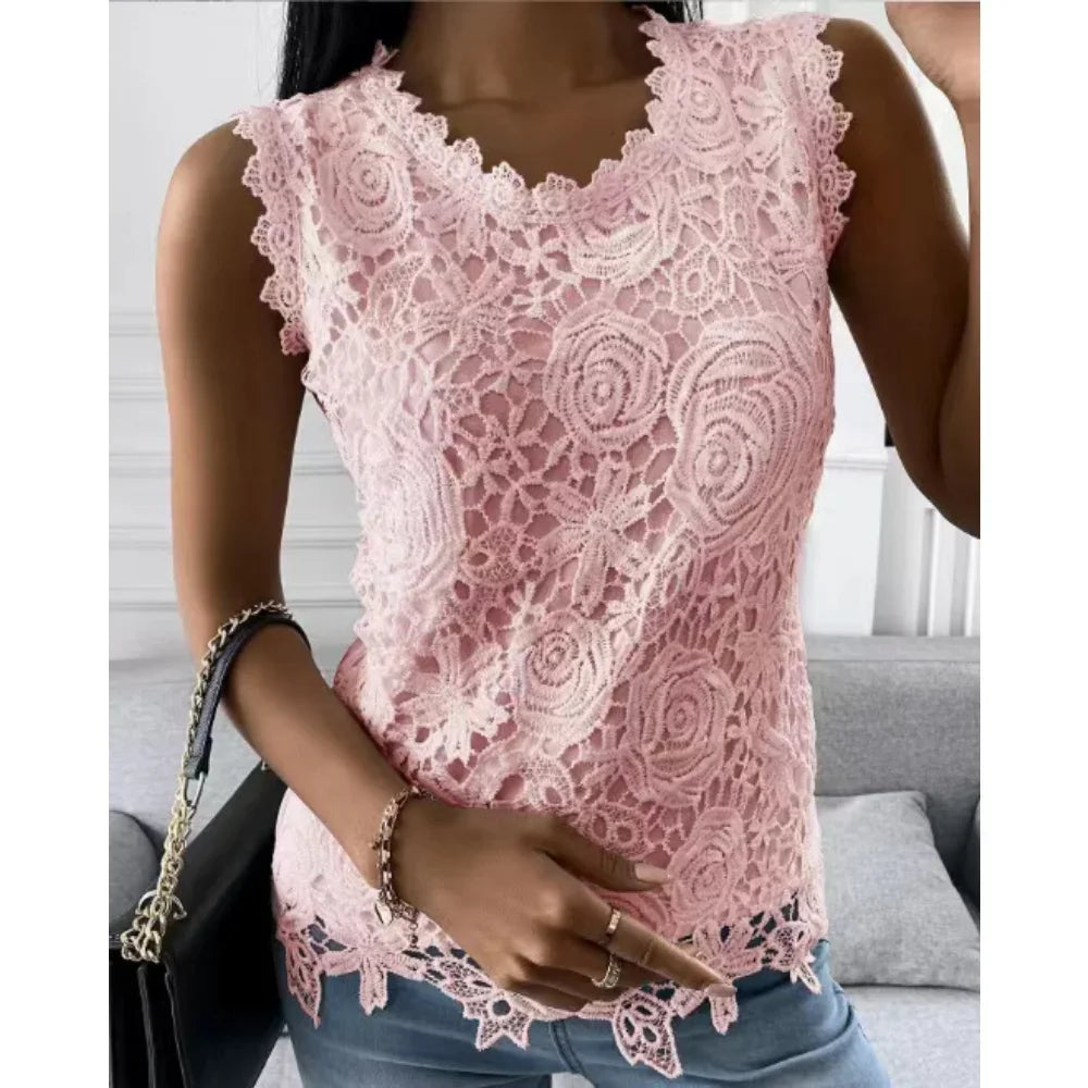 Sommer Mode Spitze Bluse Frau Jacquard Ärmellose Casual Frauen Shirts Vintage Lose Blumen Weste Tops Blusas Mujer y2k kleidung