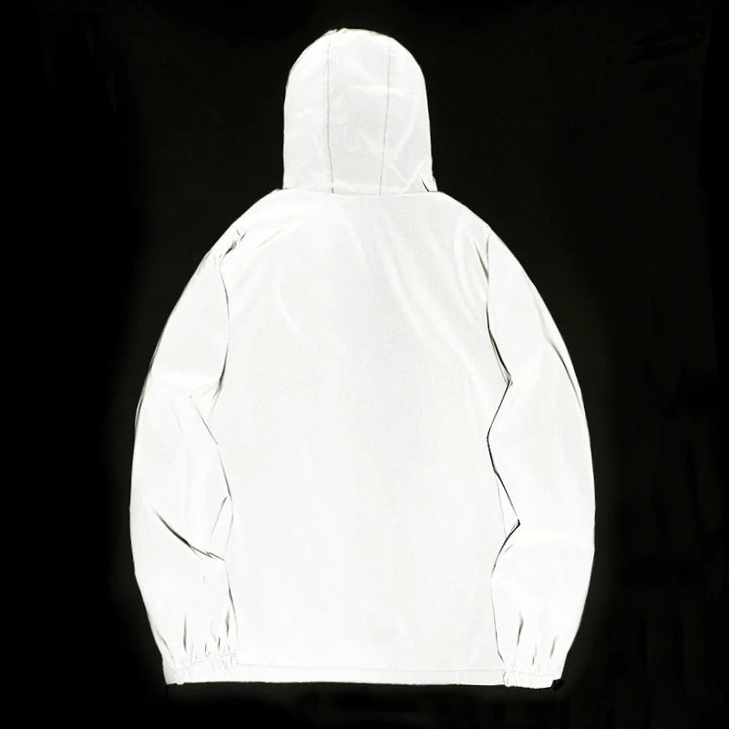 Männer Voll Reflektierende Jacke Casual Frauen Windjacke Hip Hop Mit Kapuze Mantel Wasserdicht Gedruckt Streetwear Nacht Glänzende Jacken 5XL