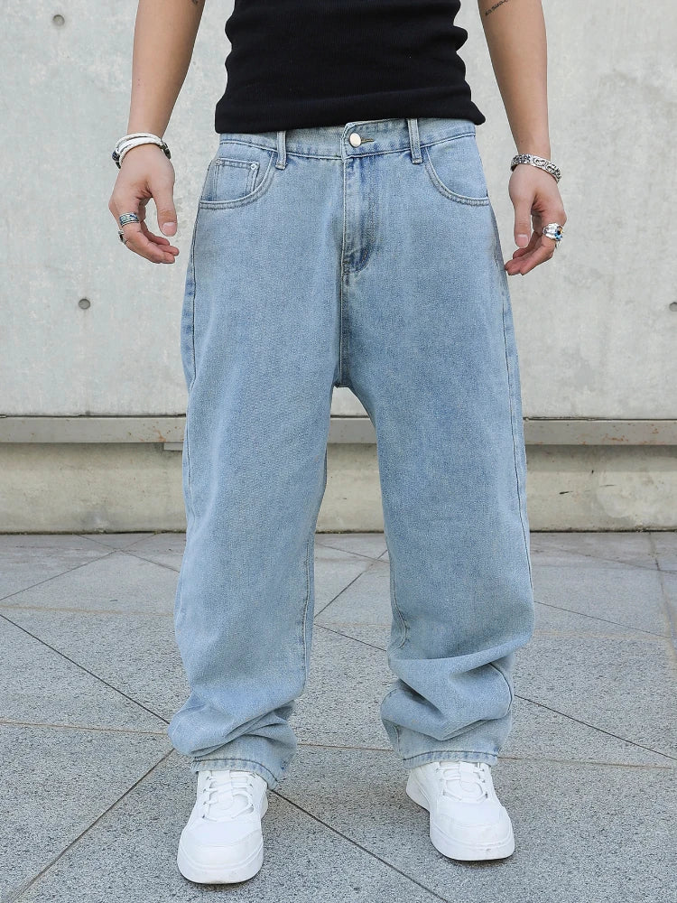 Frühling Herbst Männer Baggy Jeans Oversize Gerade Lose Beiläufige Denim Hosen Einfarbig Streetwear Fashion Y2k Breite Bein Hosen