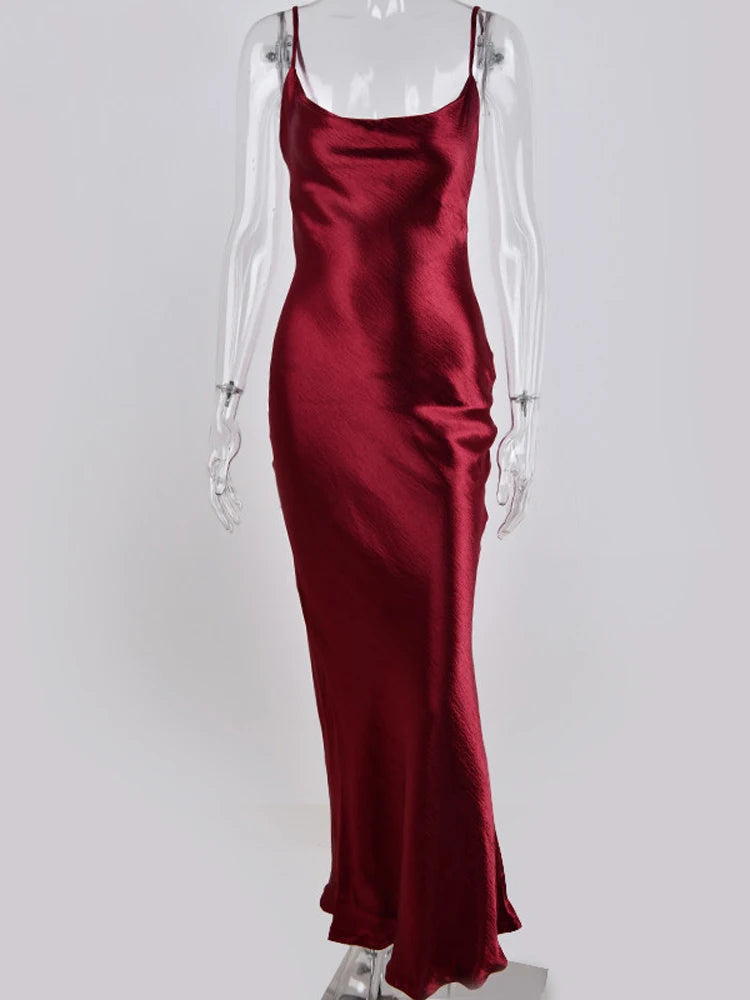 JULISSA MO Sexy Spaghetti Strap Backless Maxi Kleid Frauen Satin Lace Up Trompete Abendkleid Elegante Bodycon Party Kleider 2024