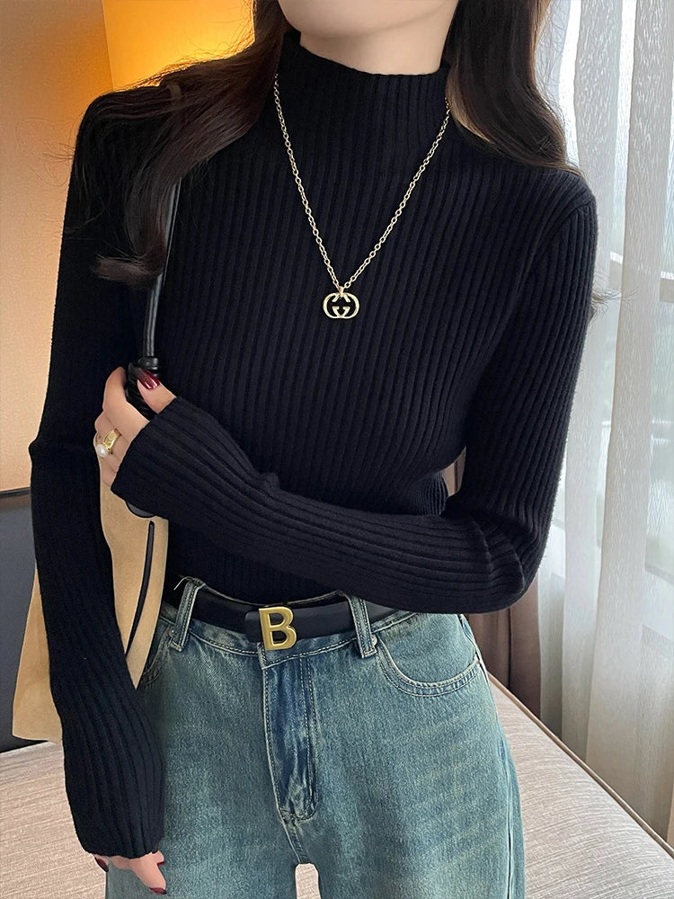 Zjaiss Frauen Pullover 2026 Dick Gestrickte Rollkragenpullover Neue Langarm Weiß Warme Pullover Frauen Solide Vielseitige Tops