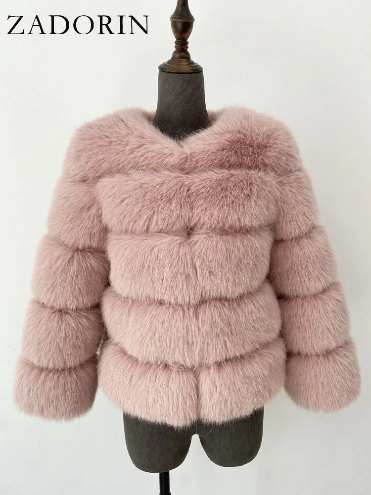 ZADORIN S-6XL Nerz Mantel Winter Schwarz Weiß Faux Pelzmantel Frau Elegante Flauschige Faux Pelz Jacke Top Kurze Pelz Mäntel Frau Kleidung