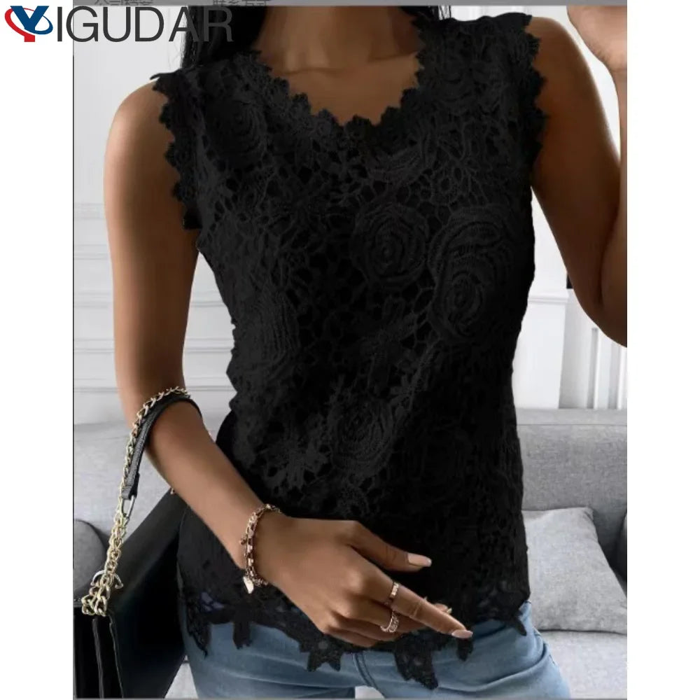 Sommer Mode Spitze Bluse Frau Jacquard Ärmellose Casual Frauen Shirts Vintage Lose Blumen Weste Tops Blusas Mujer y2k kleidung