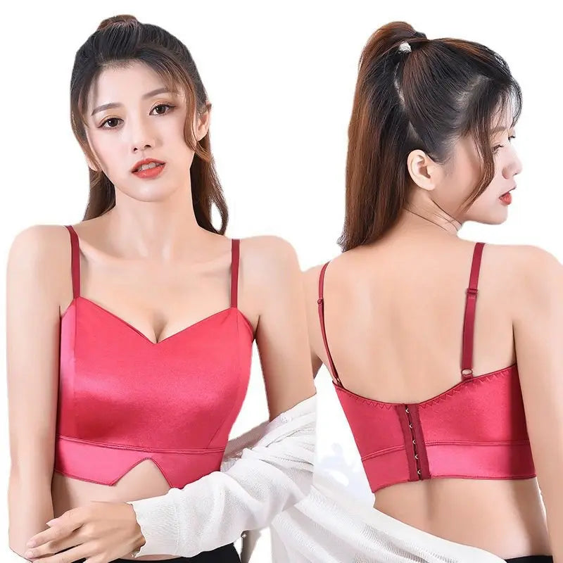 Sexy Satin Crop Tops Frauen drahtlose Bra lette Häkeln Top weibliche Spaghetti träger T-Shirt mit Brust gepolstert Leibchen Camis abgeschnitten