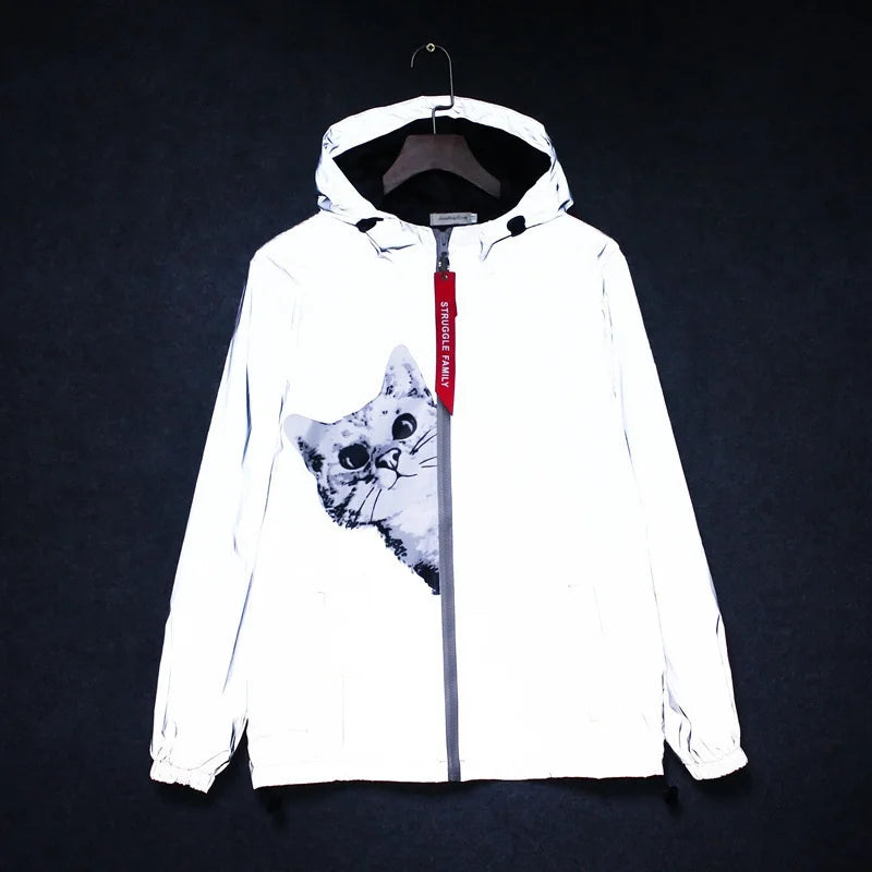 Männer Voll Reflektierende Jacke Casual Frauen Windjacke Hip Hop Mit Kapuze Mantel Wasserdicht Gedruckt Streetwear Nacht Glänzende Jacken 5XL