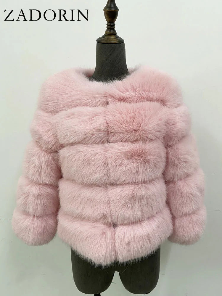 ZADORIN S-6XL Nerz Mantel Winter Schwarz Weiß Faux Pelzmantel Frau Elegante Flauschige Faux Pelz Jacke Top Kurze Pelz Mäntel Frau Kleidung