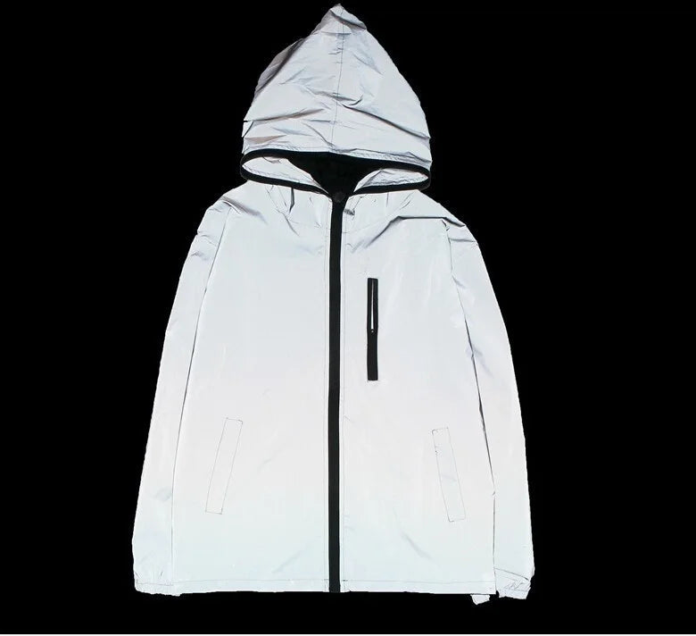 Männer Voll Reflektierende Jacke Casual Frauen Windjacke Hip Hop Mit Kapuze Mantel Wasserdicht Gedruckt Streetwear Nacht Glänzende Jacken 5XL