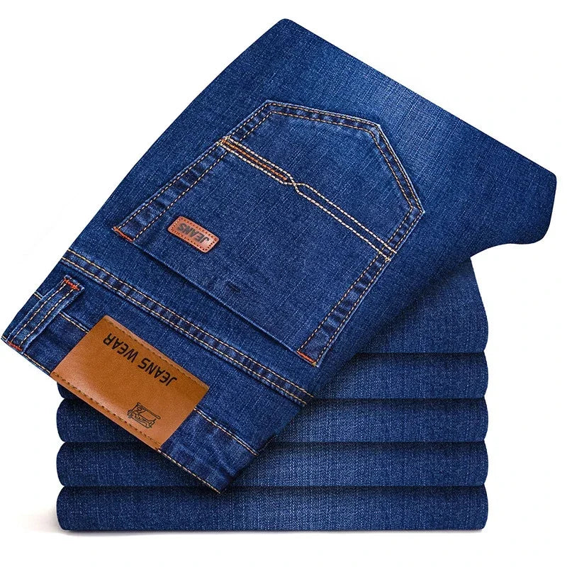Herrenmode Business Jeans Klassischer Stil Casual Stretch Slim Jean Hosen Männliche Marke Denim Hosen Schwarz Blau