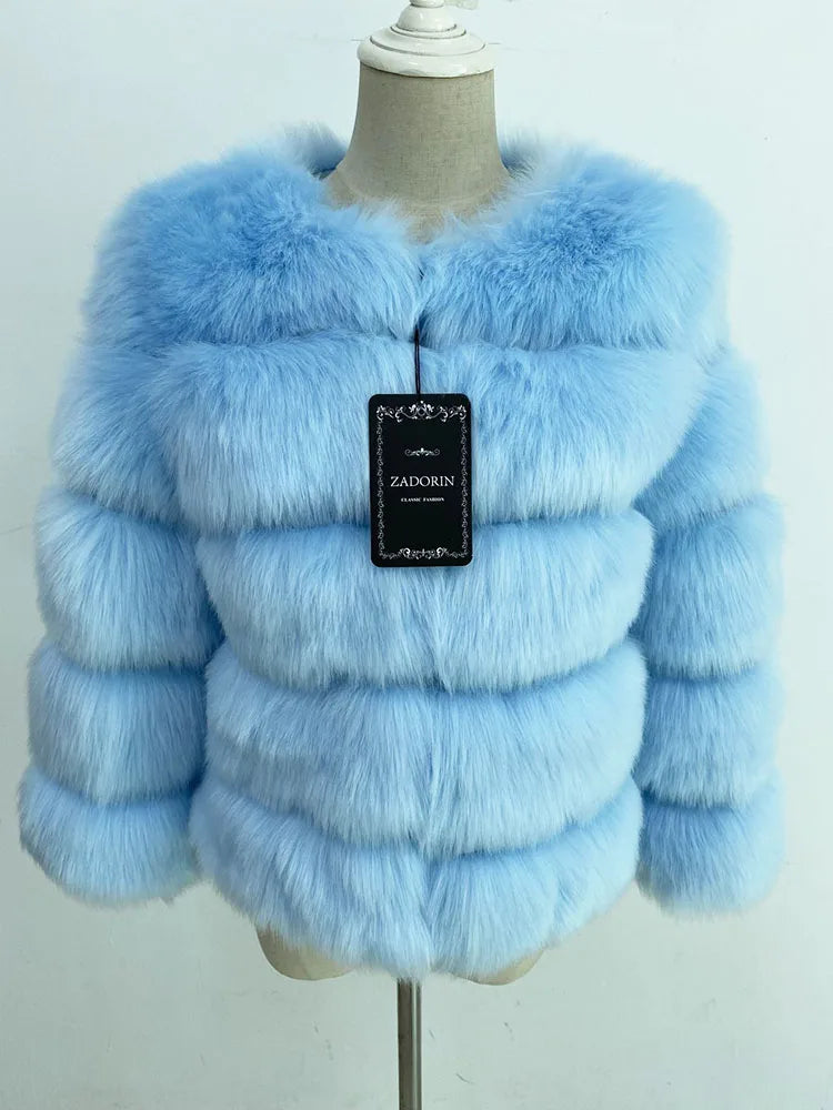 ZADORIN S-6XL Nerz Mantel Winter Schwarz Weiß Faux Pelzmantel Frau Elegante Flauschige Faux Pelz Jacke Top Kurze Pelz Mäntel Frau Kleidung