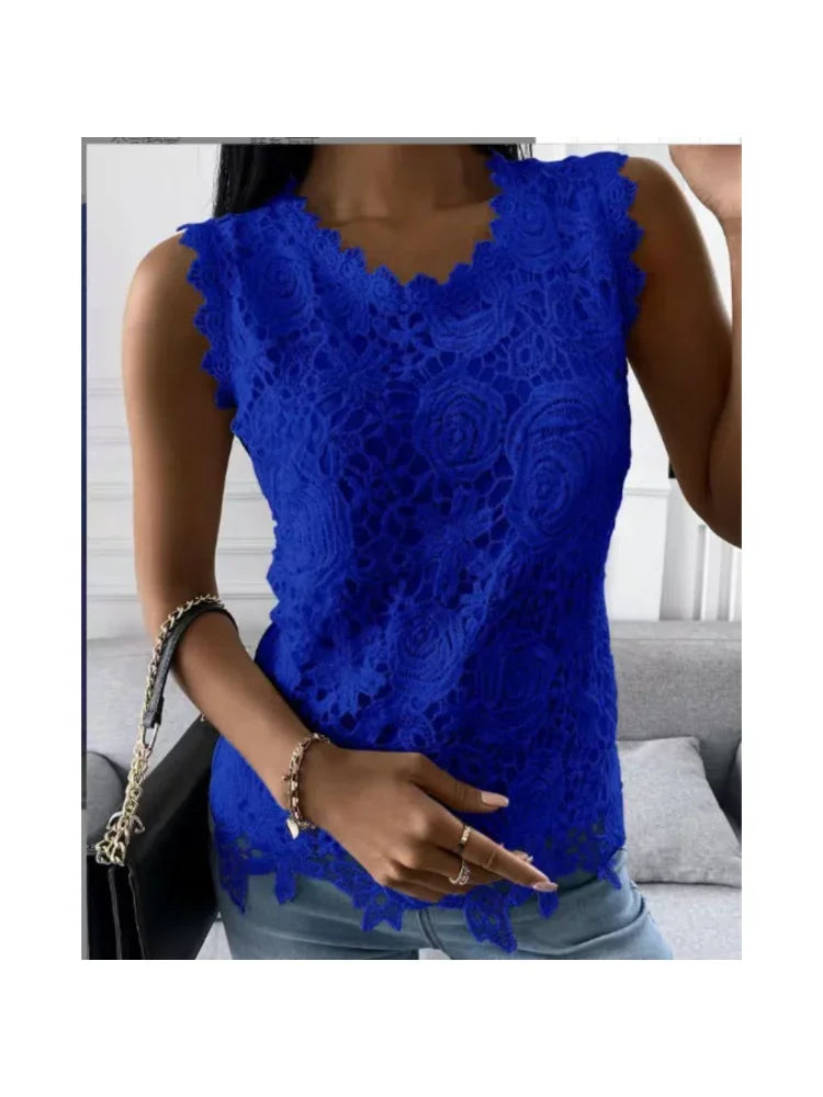 Sommer Mode Spitze Bluse Frau Jacquard Ärmellose Casual Frauen Shirts Vintage Lose Blumen Weste Tops Blusas Mujer y2k kleidung