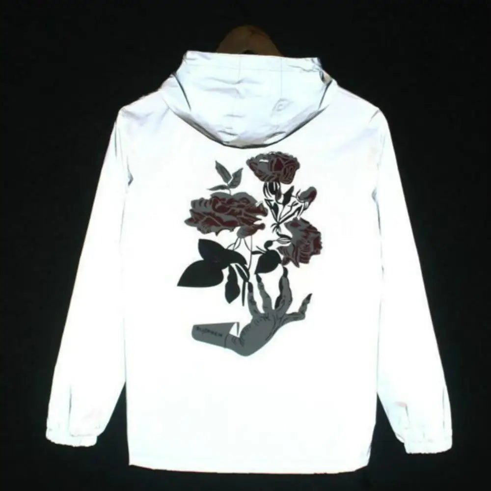 Männer Voll Reflektierende Jacke Casual Frauen Windjacke Hip Hop Mit Kapuze Mantel Wasserdicht Gedruckt Streetwear Nacht Glänzende Jacken 5XL