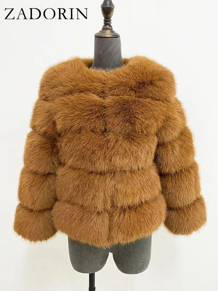 ZADORIN S-6XL Nerz Mantel Winter Schwarz Weiß Faux Pelzmantel Frau Elegante Flauschige Faux Pelz Jacke Top Kurze Pelz Mäntel Frau Kleidung