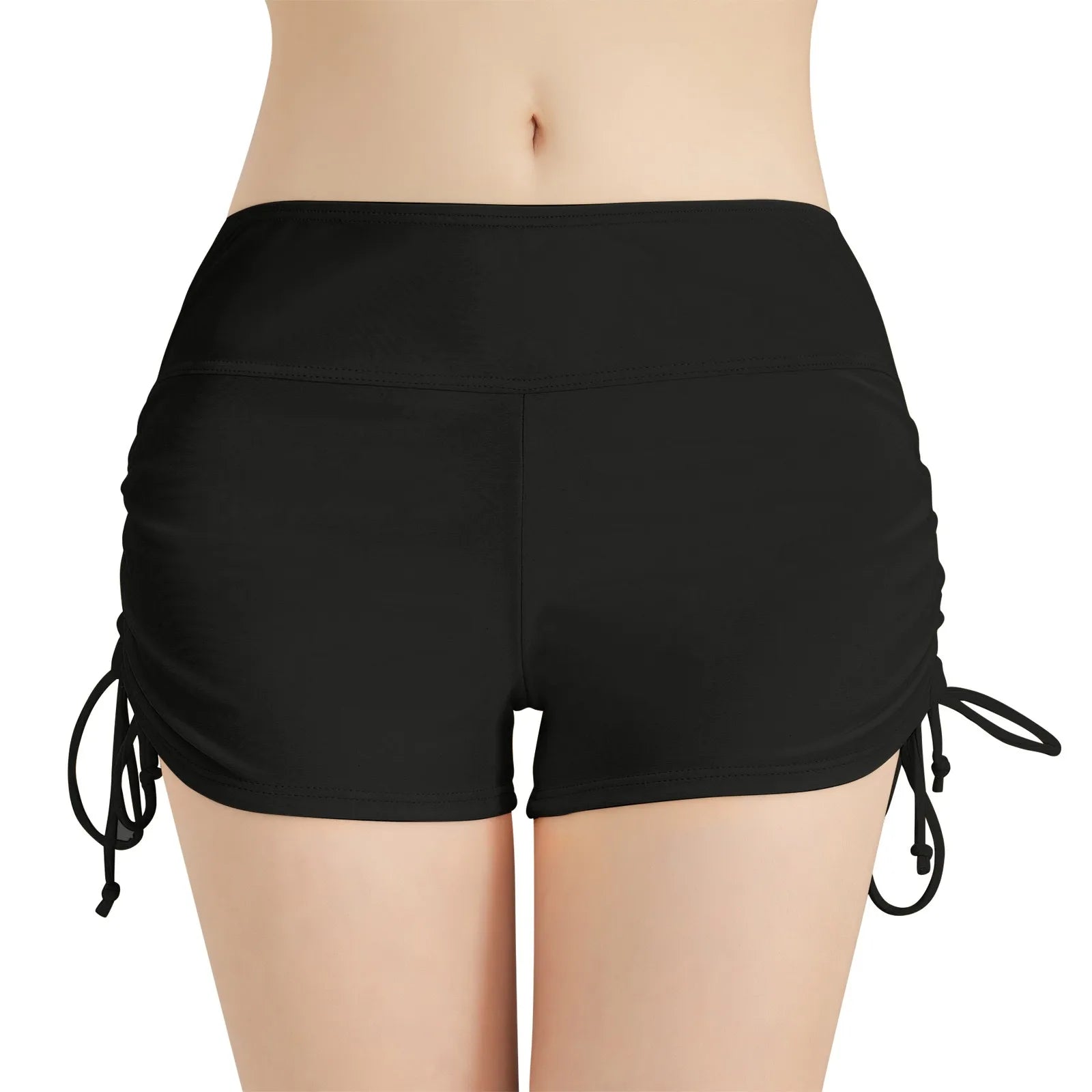 Sommer-Badebekleidung für Damen, einfarbig, Boxer, Strandshorts, hohe Taille, seitlich verstellbarer Kordelzug, elastischer Sport-Badeanzug