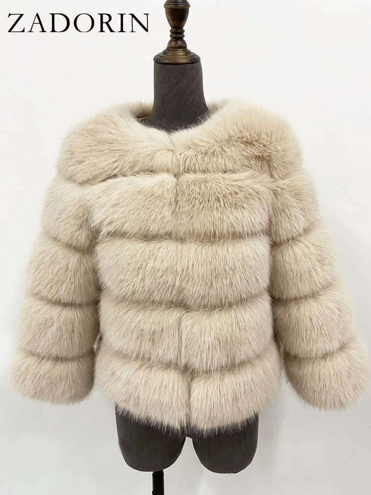 ZADORIN S-6XL Nerz Mantel Winter Schwarz Weiß Faux Pelzmantel Frau Elegante Flauschige Faux Pelz Jacke Top Kurze Pelz Mäntel Frau Kleidung