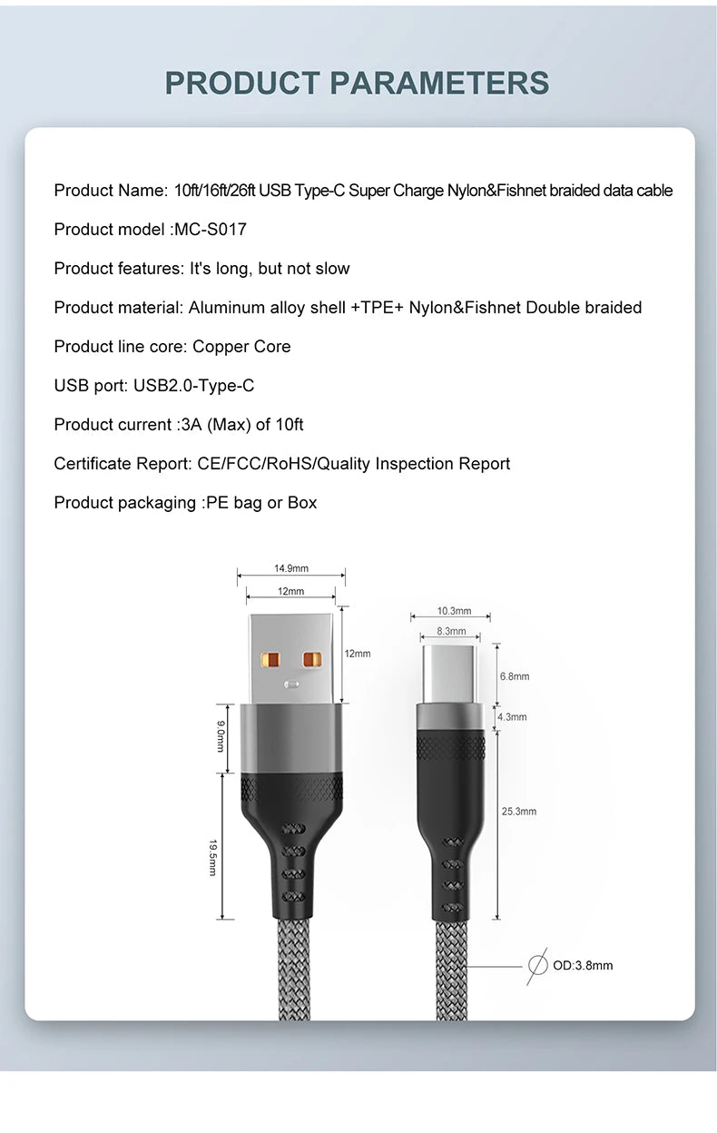 USB-Typ-C-Schnellladekabel, Android-Micro-USB-Leitung, USB zu LIGHTNING, verlängertes Ladekabel für iPhone 14, Xiaomi, OnePlus, Samsung