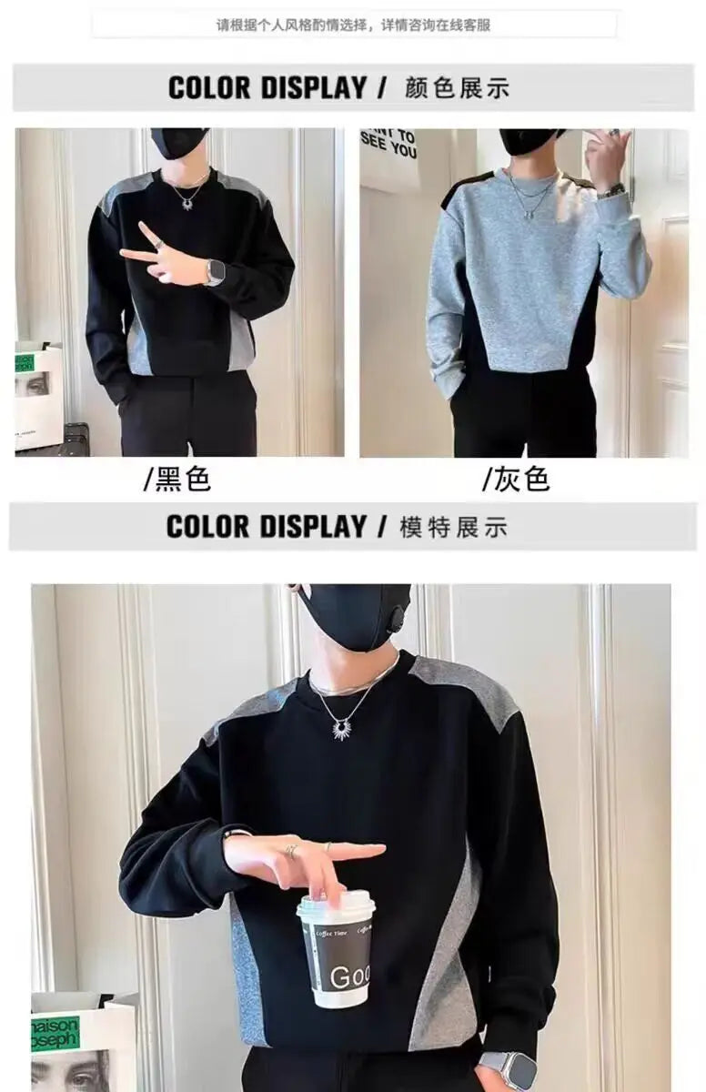 Gespleißtes Sweatshirt Herren Frühling Herbst Neues Rundhals-Langarm-Bottom-Shirt T-Shirt Trendy Casual Top Hoodies