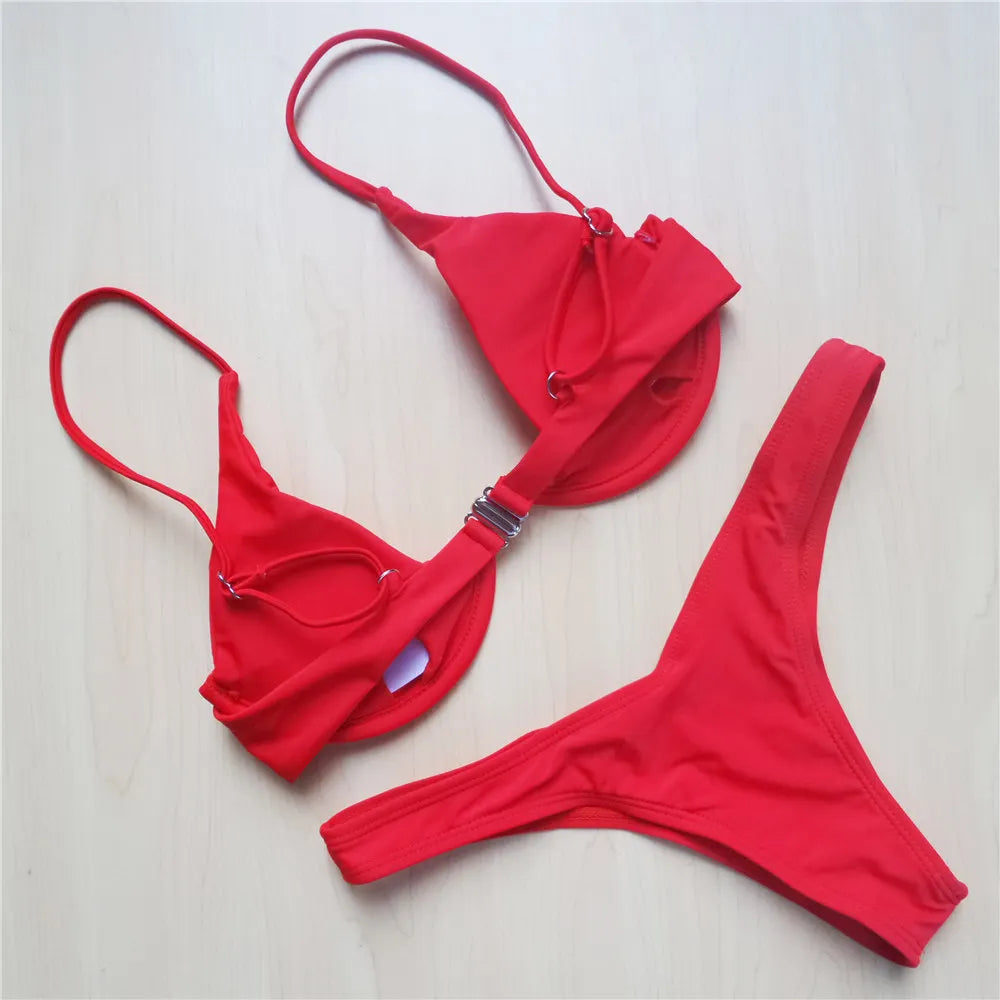 S - XL V-bar Bügel Bikini Weiblichen Badeanzug Frauen Bademode Zwei-stück V-form Draht Bikini set Badende Badeanzug Schwimmen V439