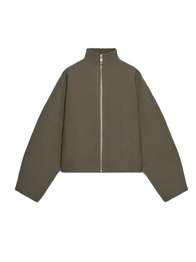 Frauen Casual Solide Strick Kurze Strickjacke Revers Volle Hülse Zipper Lose Abgeschnitten Mäntel 2025, Dame Täglichen Pendeln Mode Oberbekleidung