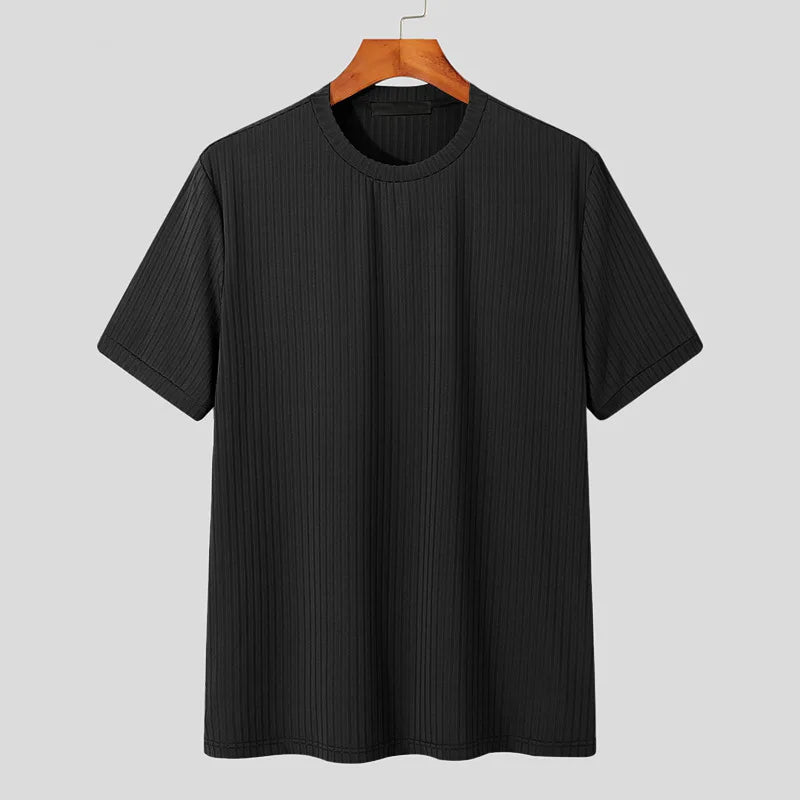 Sommer Herrenbekleidung Leichtes Luxus-T-Shirt Freizeit Langarm O-Ausschnitt Drapiert Einfarbig Lose Basic-Shirt Beliebte Strickwaren