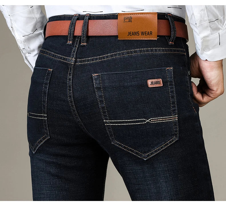 Herrenmode Business Jeans Klassischer Stil Casual Stretch Slim Jean Hosen Männliche Marke Denim Hosen Schwarz Blau