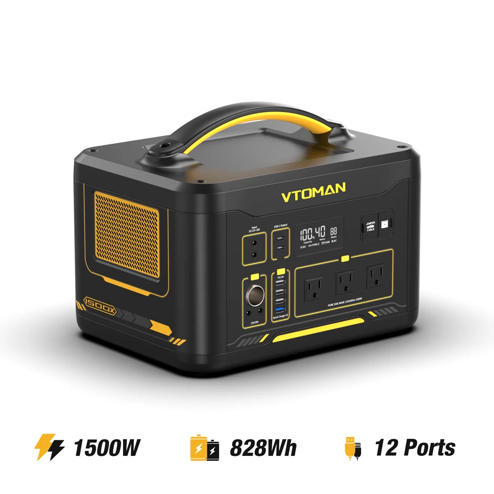 VTOMAN JUMP 1500X Tragbares Kraftwerk Camping LiFePO4-Batterie 828 Wh 1500 W AC-Steckdosen Solargenerator für Zuhause, Wohnmobil, Outdoor
