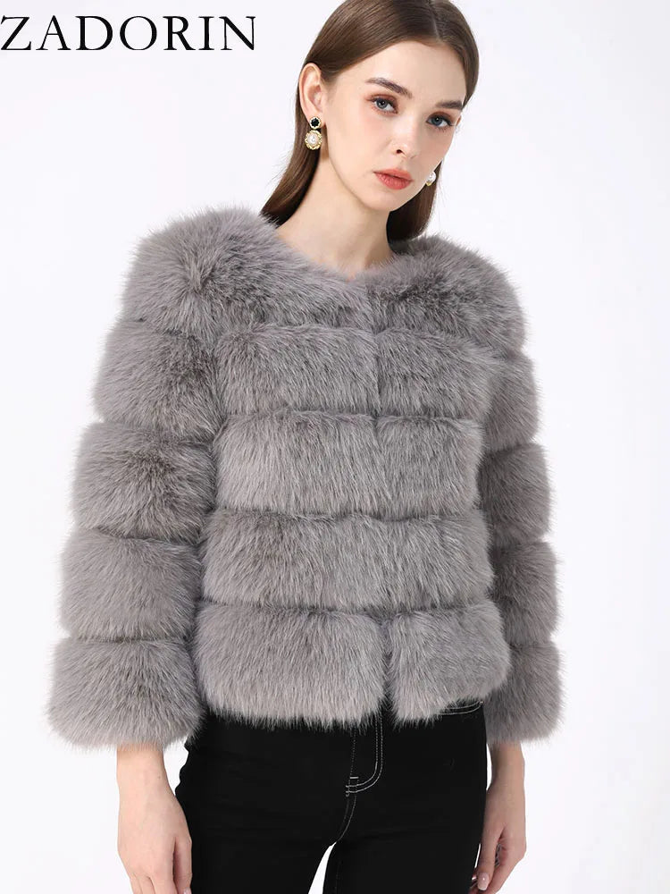 ZADORIN S-6XL Nerz Mantel Winter Schwarz Weiß Faux Pelzmantel Frau Elegante Flauschige Faux Pelz Jacke Top Kurze Pelz Mäntel Frau Kleidung