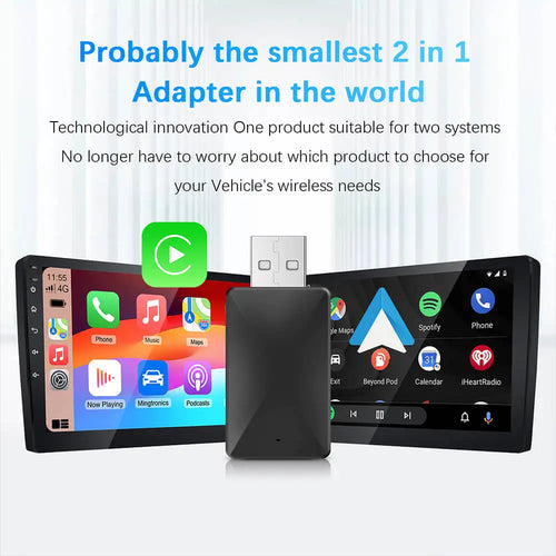 2in1 verkabelt mit kabellosem CarPlay-Android-Auto-Adapter für OEM-Autoradio mit USB-Stecker und Wiedergabe