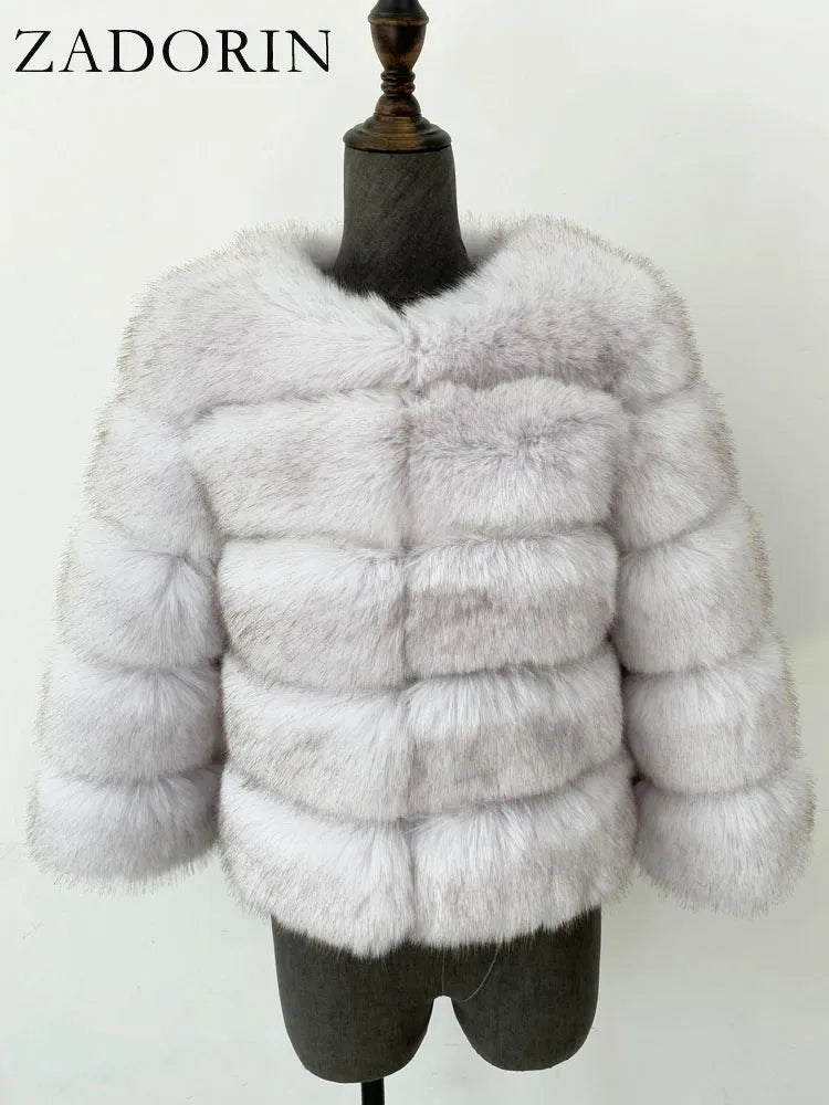 ZADORIN S-6XL Nerz Mantel Winter Schwarz Weiß Faux Pelzmantel Frau Elegante Flauschige Faux Pelz Jacke Top Kurze Pelz Mäntel Frau Kleidung