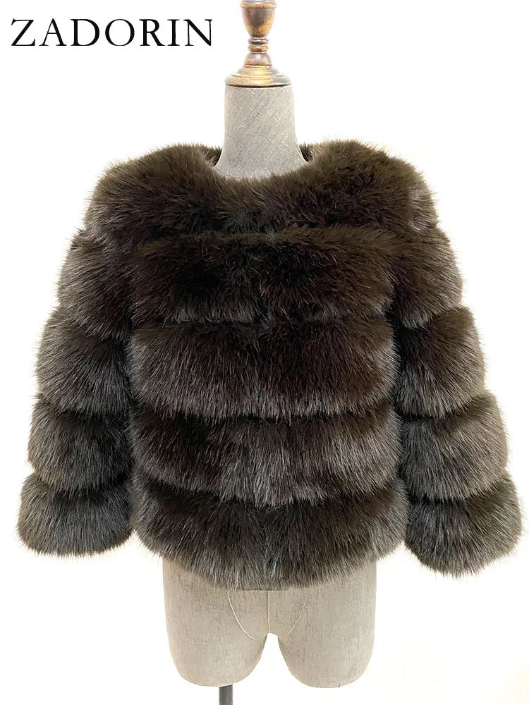 ZADORIN S-6XL Nerz Mantel Winter Schwarz Weiß Faux Pelzmantel Frau Elegante Flauschige Faux Pelz Jacke Top Kurze Pelz Mäntel Frau Kleidung