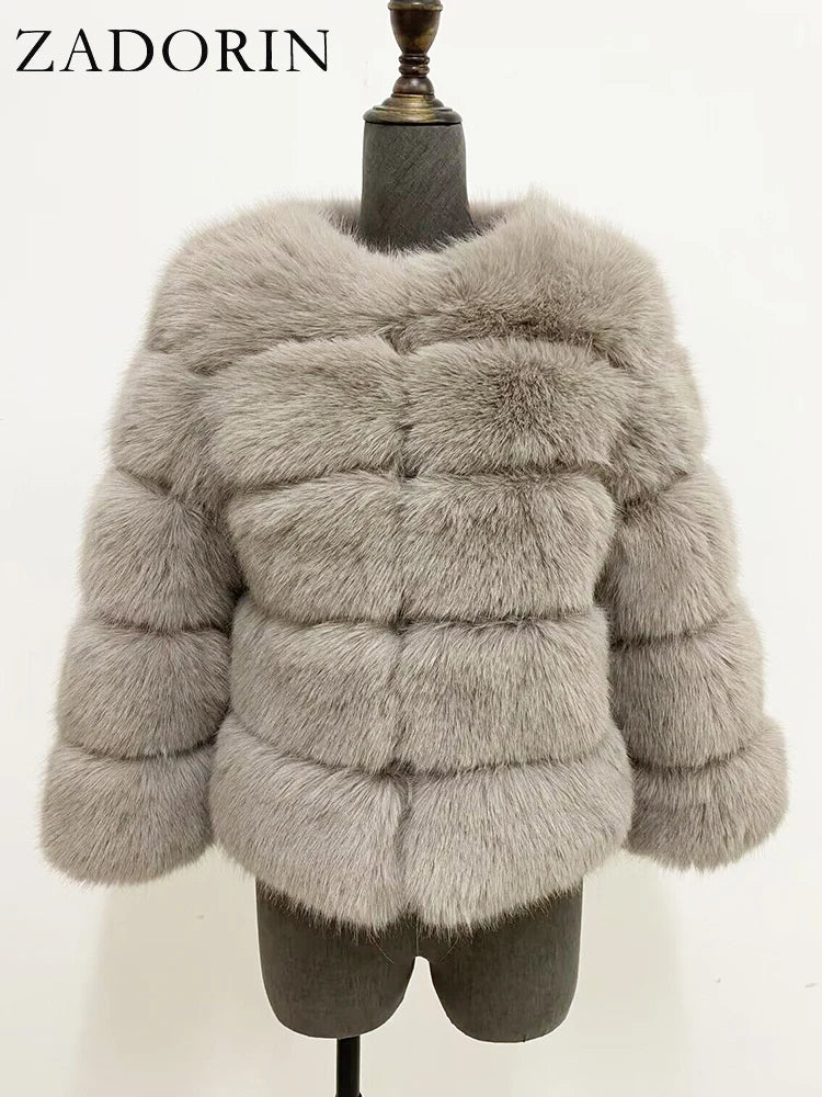 ZADORIN S-6XL Nerz Mantel Winter Schwarz Weiß Faux Pelzmantel Frau Elegante Flauschige Faux Pelz Jacke Top Kurze Pelz Mäntel Frau Kleidung