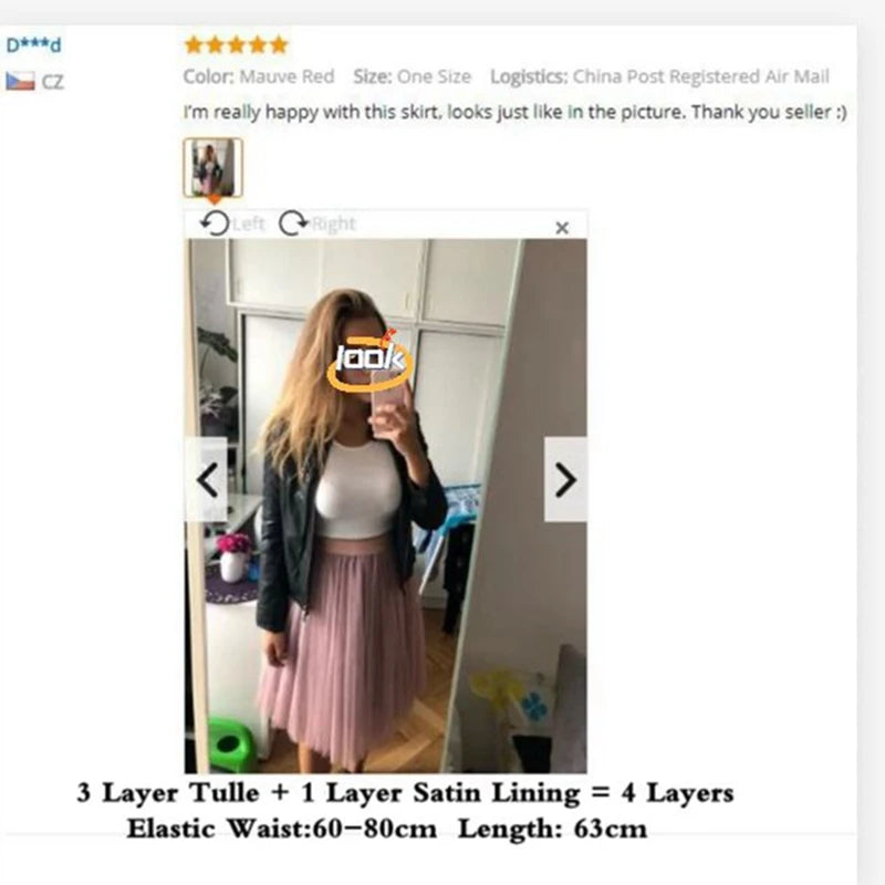 TingYiLi 4-lagiger Tüllrock für Damen, Schwarz, Grau, Weiß, Tüllrock für Erwachsene, elastisch, hohe Taille, plissierter Midirock