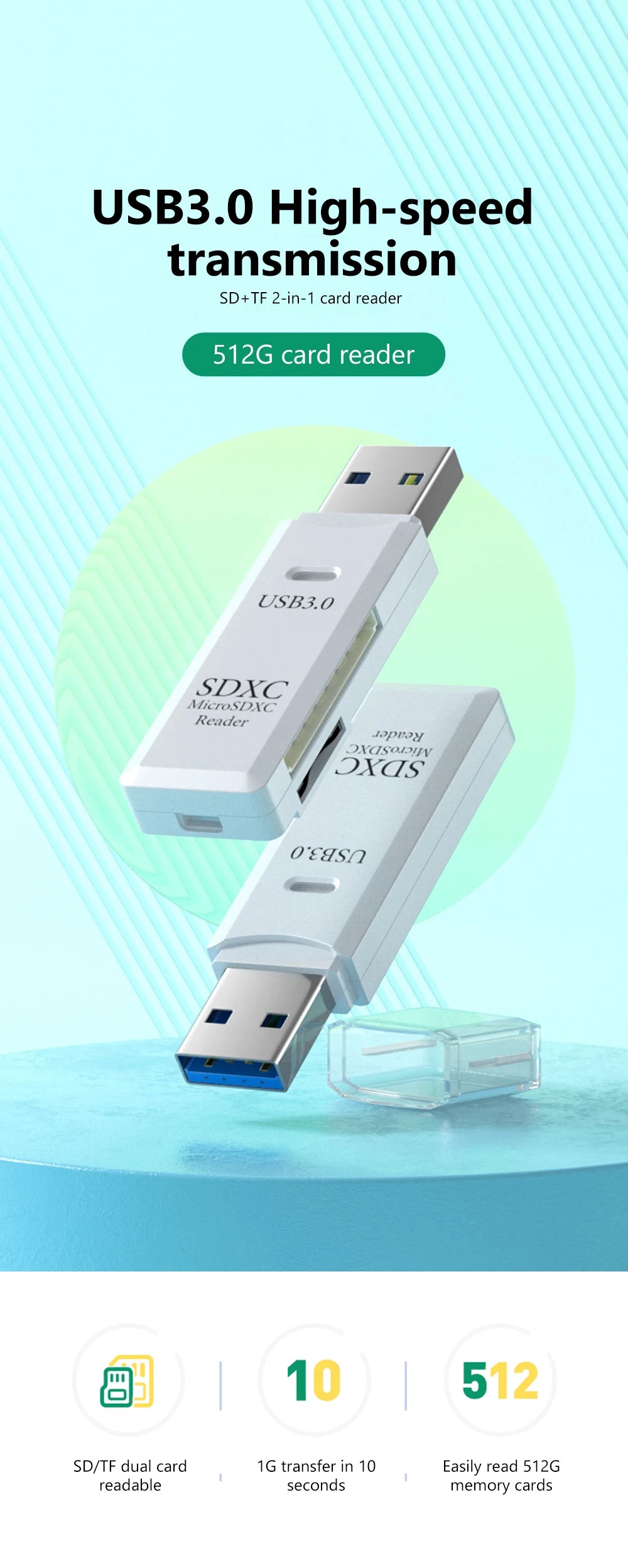 2-in-1 USB 3.0 Kartenleser Micro TF SD Kartenleser USB-Adapter Hochgeschwindigkeitskartenleser TF Speicherkarte für PC Laptop Zubehör