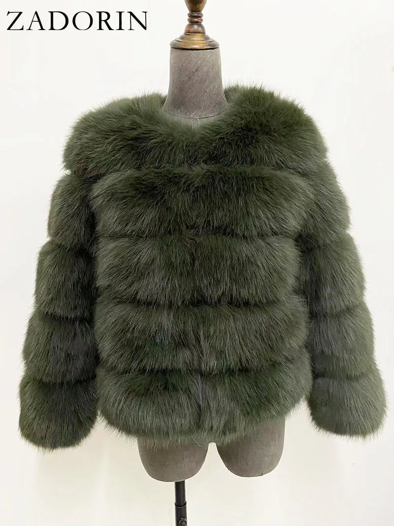 ZADORIN S-6XL Nerz Mantel Winter Schwarz Weiß Faux Pelzmantel Frau Elegante Flauschige Faux Pelz Jacke Top Kurze Pelz Mäntel Frau Kleidung
