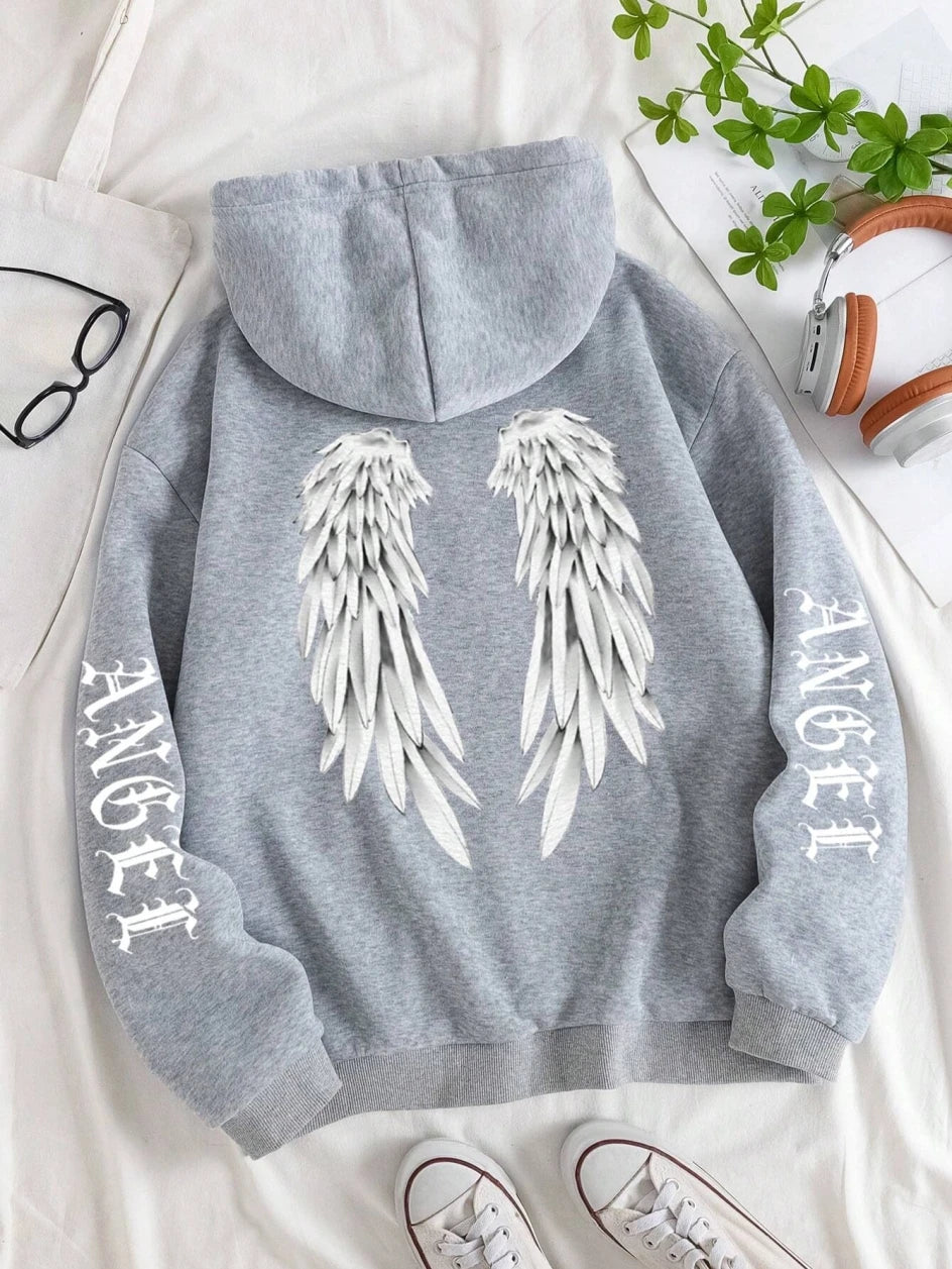 Schöne Engelsflügel bedruckte Hoodies für Damen, warm, bequem, lässig, Kapuzenpullover, modisch, klassisch, locker, originelle Basic-Kleidung