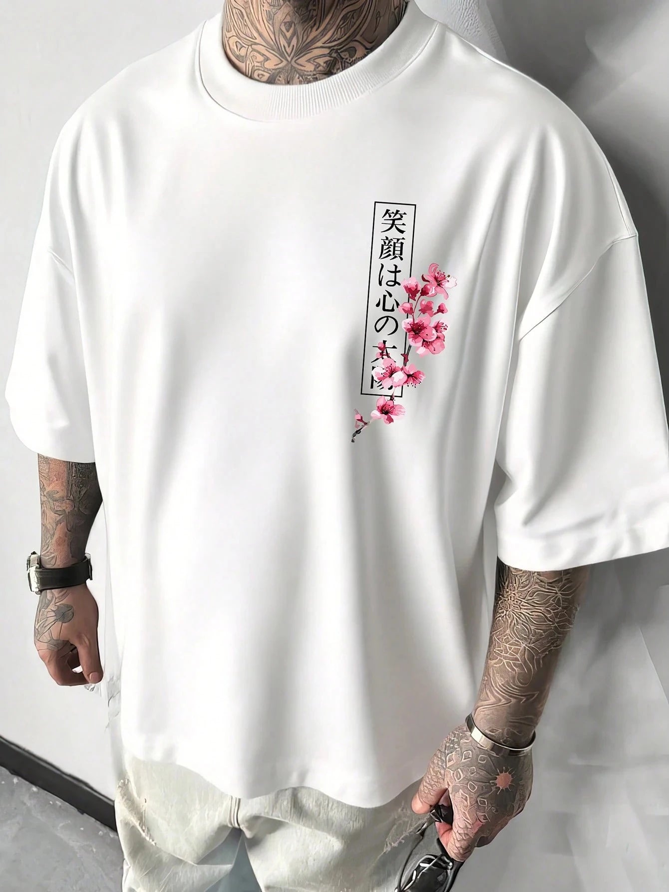 Sommer Japan Koi Sakura Katana Prints Baumwoll-T-Shirts für Herren, kurzärmelige T-Shirts, übergroße O-Ausschnitt-Soft-Tops, lässige Herrenkleidung