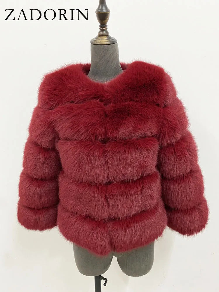 ZADORIN S-6XL Nerz Mantel Winter Schwarz Weiß Faux Pelzmantel Frau Elegante Flauschige Faux Pelz Jacke Top Kurze Pelz Mäntel Frau Kleidung