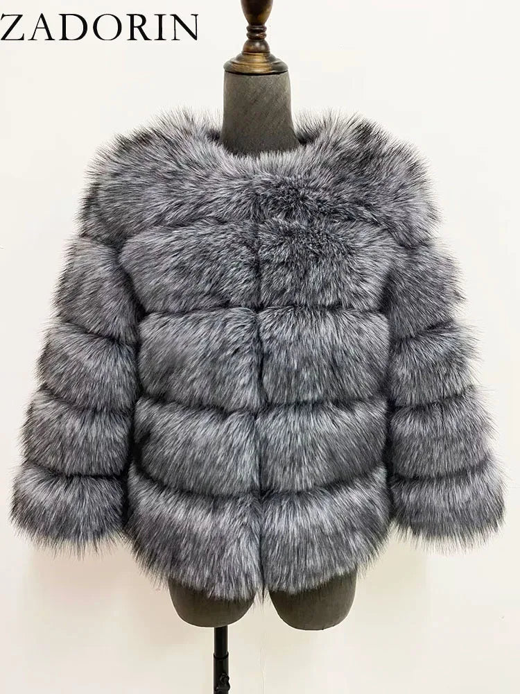 ZADORIN S-6XL Nerz Mantel Winter Schwarz Weiß Faux Pelzmantel Frau Elegante Flauschige Faux Pelz Jacke Top Kurze Pelz Mäntel Frau Kleidung