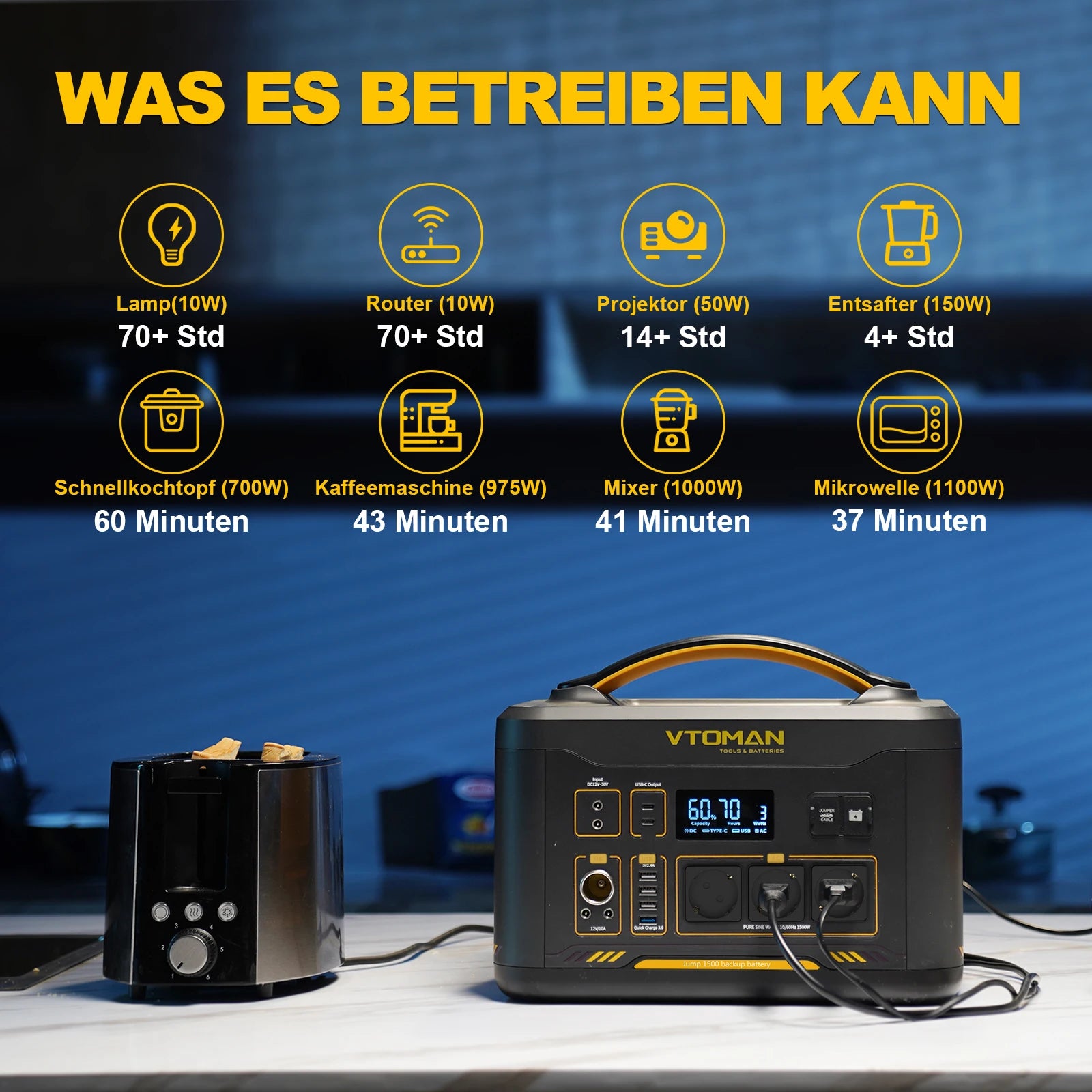 VTOMAN JUMP 1500X Tragbares Kraftwerk Camping LiFePO4-Batterie 828 Wh 1500 W AC-Steckdosen Solargenerator für Zuhause, Wohnmobil, Outdoor