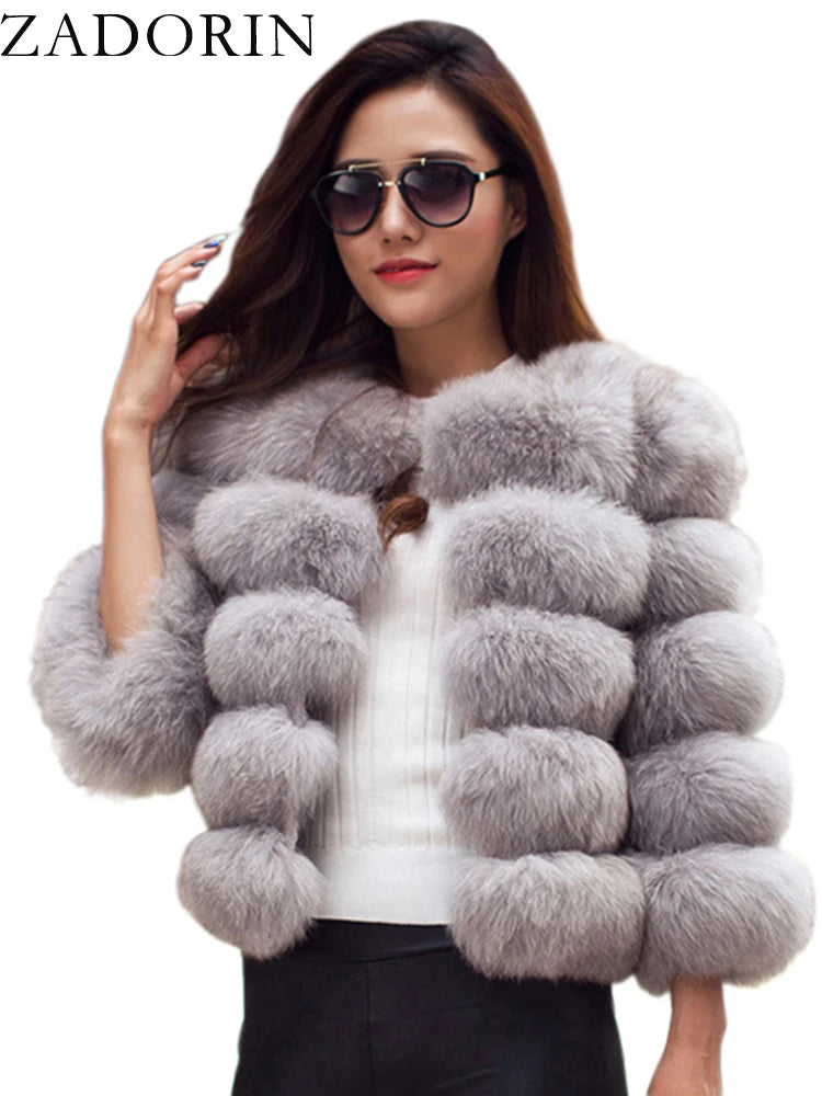 ZADORIN S-6XL Nerz Mantel Winter Schwarz Weiß Faux Pelzmantel Frau Elegante Flauschige Faux Pelz Jacke Top Kurze Pelz Mäntel Frau Kleidung